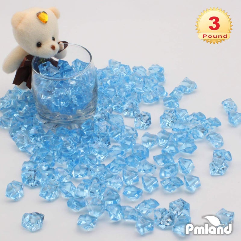 PMLAND Clear Fake Ice Rocks â€“ 550 Pcs Large Light Blue Acrylic Gems Crushed Plastic Diamonds, 3 Lbs / 2.25 Quarts Bulk Vase Filler for Centerpieces Wedding Theme DÃ©cor Aquarium Table Scatter - Image 4